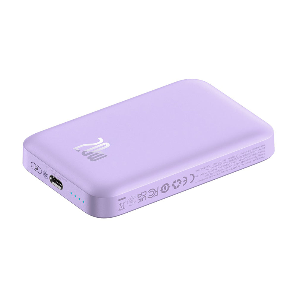 Externí bezdrátová baterie Baseus Mini Air, 6000mAh, 20W, PD + FQI, 1 x QI - 1 x USB-C, Fialová P10059002513-00
