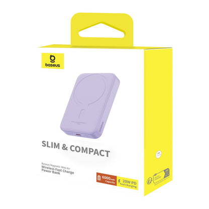 Externí bezdrátová baterie Baseus Mini Air, 6000mAh, 20W, PD + FQI, 1 x QI - 1 x USB-C, Fialová P10059002513-00