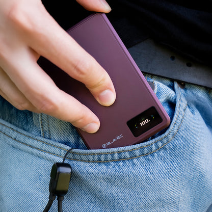 Bezdrátová powerbanka Blavec BJ-03 Slim, 10000 mAh, 22,5 W, PD + FQI, 1× QI – 1× USB-C, fialová