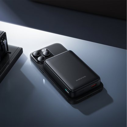 Bezdrátová externí baterie Borofone BJ82A Dawn, 10000mAh, 22.5W, QC + PD + FQI, 1 x QI - 1 x USB-A - 1 x USB-C, Černá