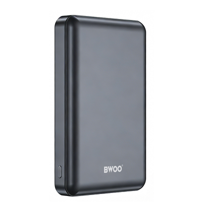 Bezdrátová externí baterie BWOO BO-P82, 10000mAh, 22,5W, PD + FQI, 1 x QI - 1 x USB-C, šedá