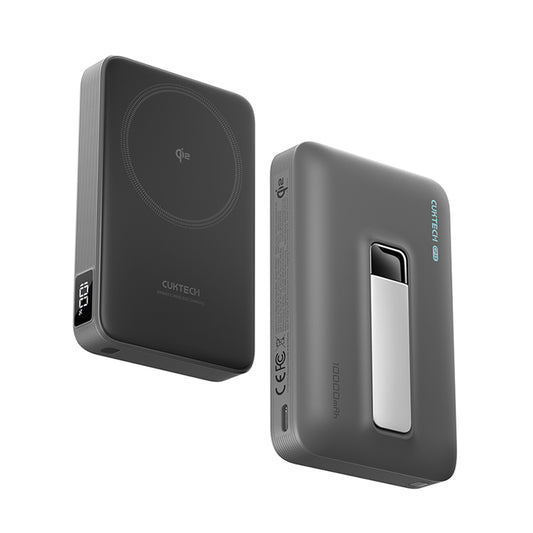 Bezdrátová externí baterie Cuktech WPB100, 10000mAh, 30W, PD + FQI, 1 x QI - 1 x USB-C, šedá CUWPB100GLBK
