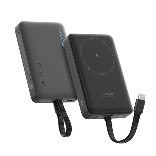 Bezdrátová externí baterie Cuktech WPB100L, 10000mAh, 22,5W, PD + FQI, 1 x QI - 2 x USB-C, černá CKWPB100LGLBK