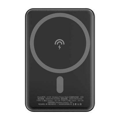 Externí bezdrátová baterie Dudao K14S, 5000mAh, 10W, PD + QI, 1 x QI - 1 x USB-C, Černá