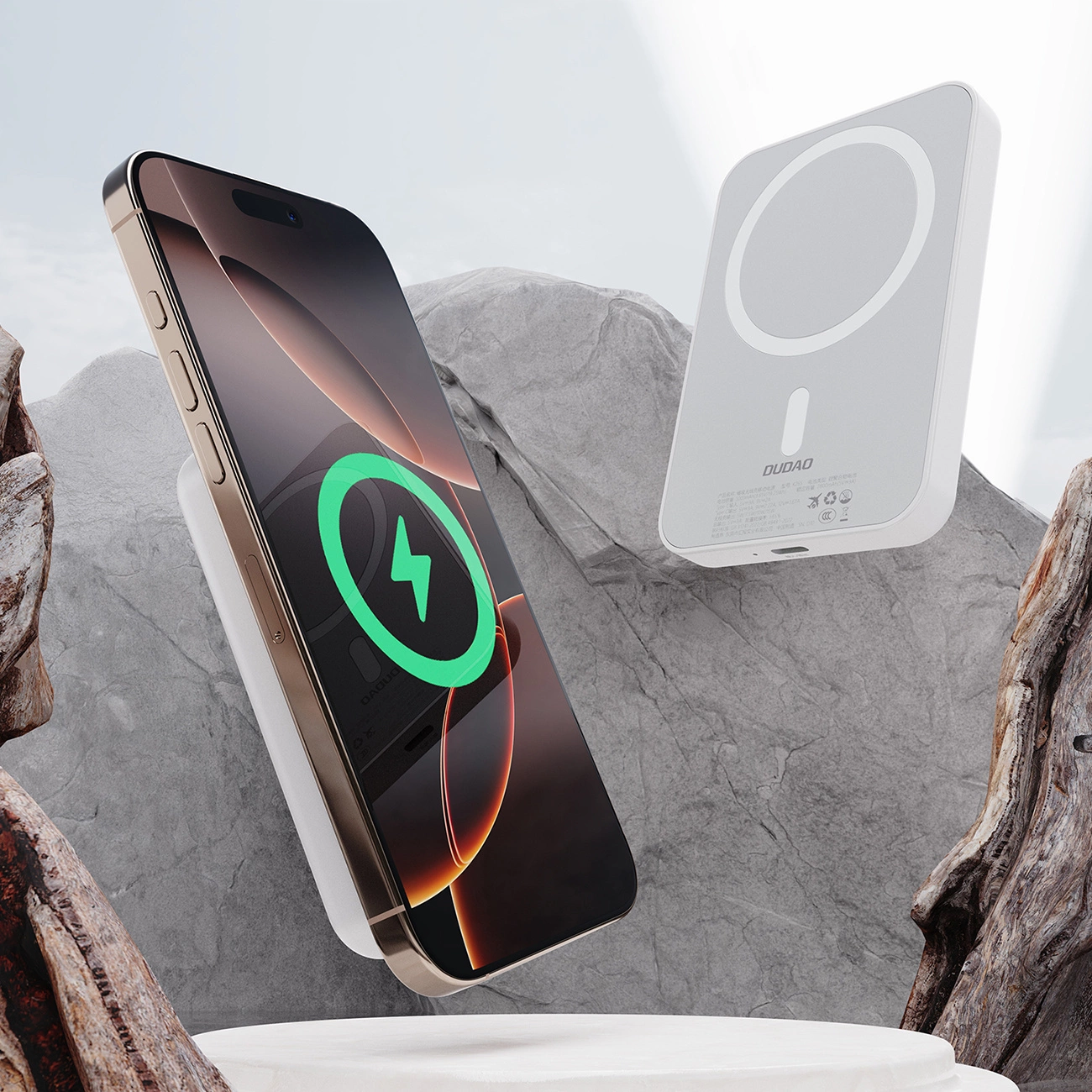 Bezdrátová externí baterie Dudao K26s, 5000mAh, 20W, PD + FQI, 1 x QI - 1 x USB-C, Bílá