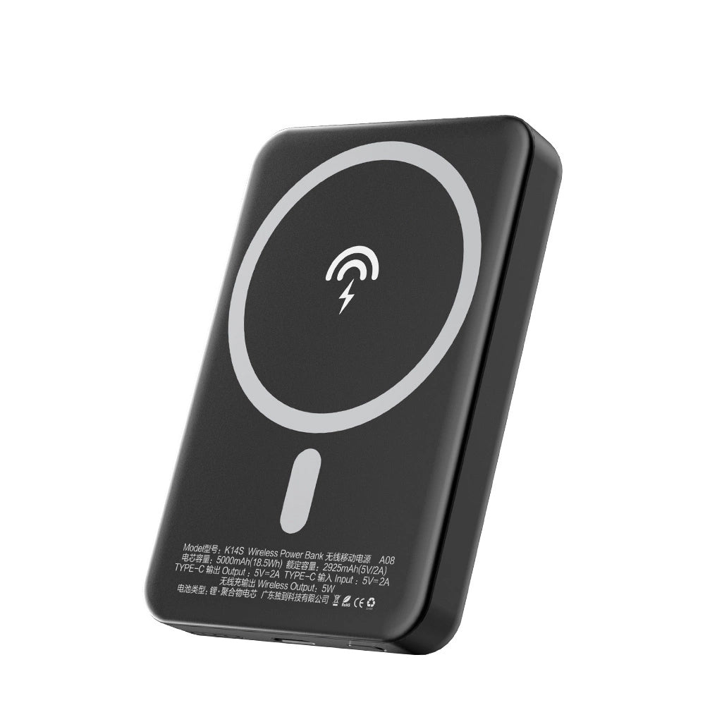 Externí bezdrátová baterie Dudao K14S, 5000mAh, 10W, PD + QI, 1 x QI - 1 x USB-C, Černá