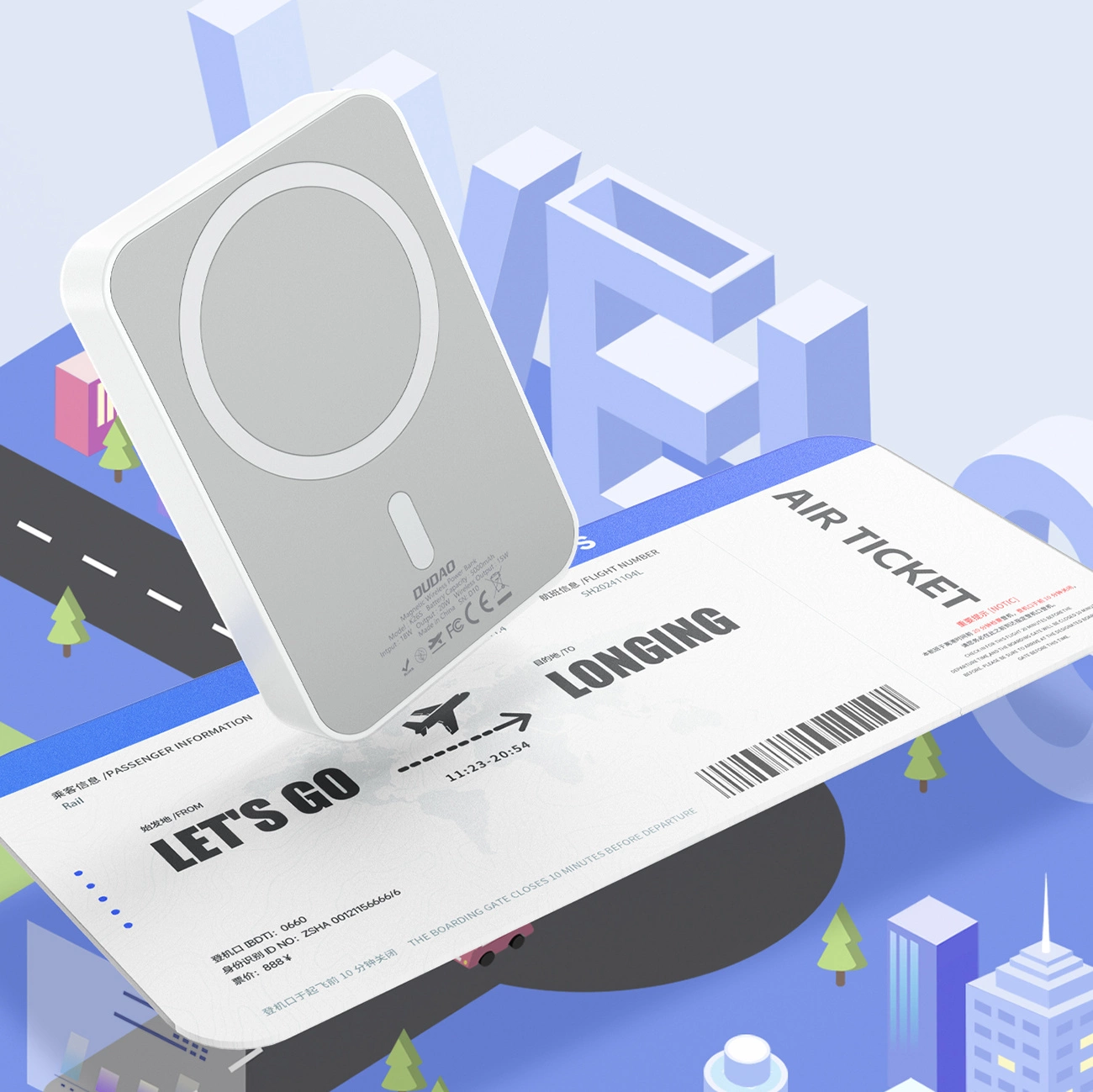 Bezdrátová externí baterie Dudao K26s, 5000mAh, 20W, PD + FQI, 1 x QI - 1 x USB-C, Bílá