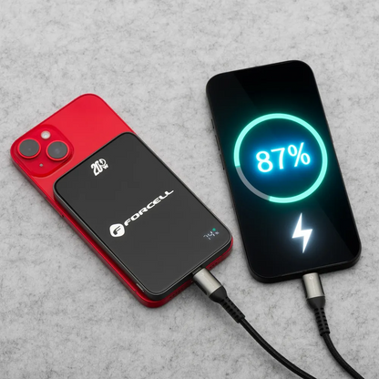 Externí bezdrátová baterie Forcell F5K8, 5000mAh, 15W, PD + FQI, 1 x QI - 1 x USB-C, Černá