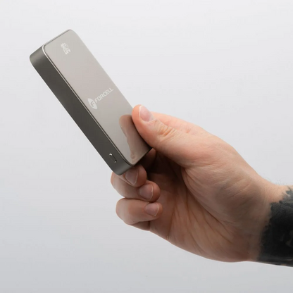 Externí bezdrátová baterie Forcell F5K8, 5000mAh, 15W, PD + FQI, 1 x QI - 1 x USB-C, Zlatá