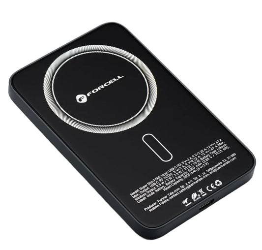 Externí bezdrátová baterie Forcell F5K8, 5000mAh, 15W, PD + FQI, 1 x QI - 1 x USB-C, Černá