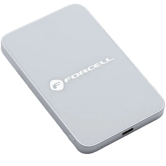 Externí bezdrátová baterie Forcell F5K8, 5000mAh, 15W, PD + FQI, 1 x QI - 1 x USB-C, Bílá