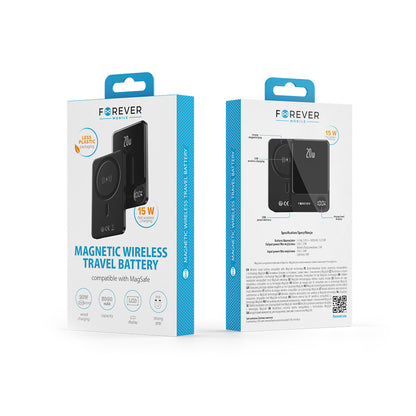 Bezdrátová externí baterie Forever MATB-200, 5000mAh, 20W, PD + FQI, 1 x QI - 1 x USB-C, černá