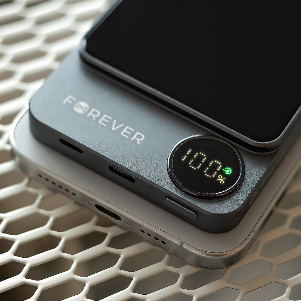 Bezdrátová externí baterie Forever MATB-200, 5000mAh, 20W, PD + FQI, 1 x QI - 1 x USB-C, černá