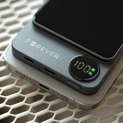 Bezdrátová externí baterie Forever MATB-200, 5000mAh, 20W, PD + FQI, 1 x QI - 1 x USB-C, černá