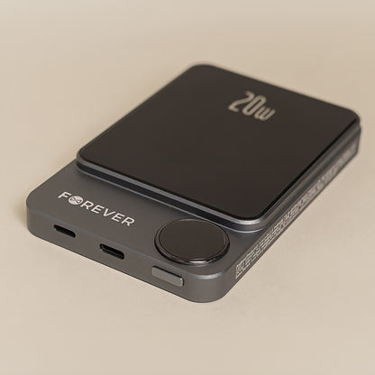 Bezdrátová externí baterie Forever MATB-200, 5000mAh, 20W, PD + FQI, 1 x QI - 1 x USB-C, černá
