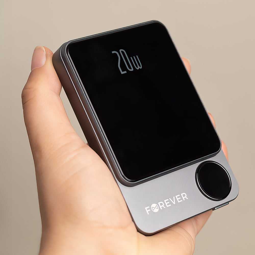 Bezdrátová externí baterie Forever MATB-200, 5000mAh, 20W, PD + FQI, 1 x QI - 1 x USB-C, černá