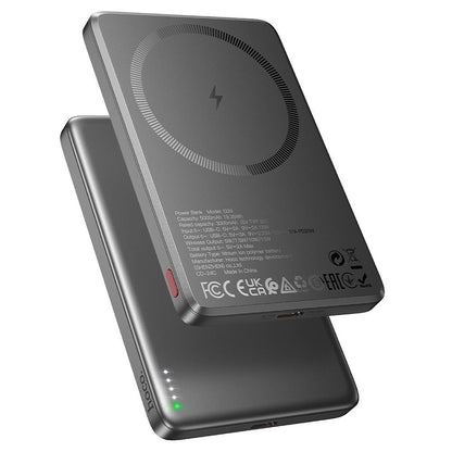 Bezdrátová externí baterie HOCO Q26, 5000mAh, 20W, PD + FQI, 1 x QI - 1 x USB-C, Šedá