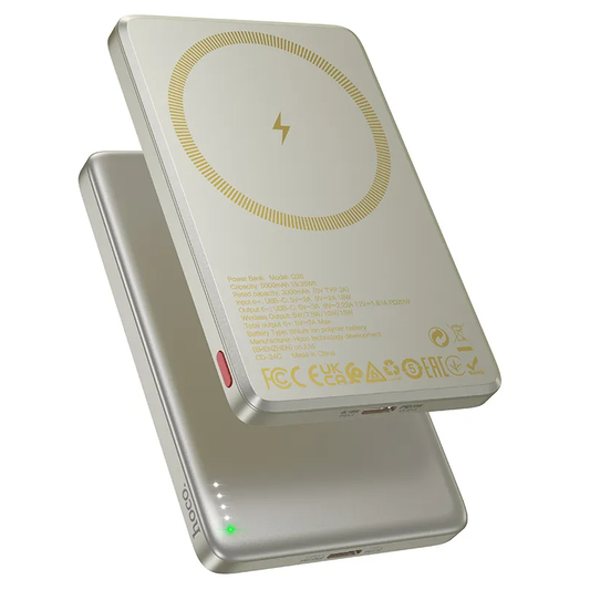 Bezdrátová externí baterie HOCO Q26, 5000mAh, 20W, PD + FQI, 1 x QI - 1 x USB-C, Oranžová