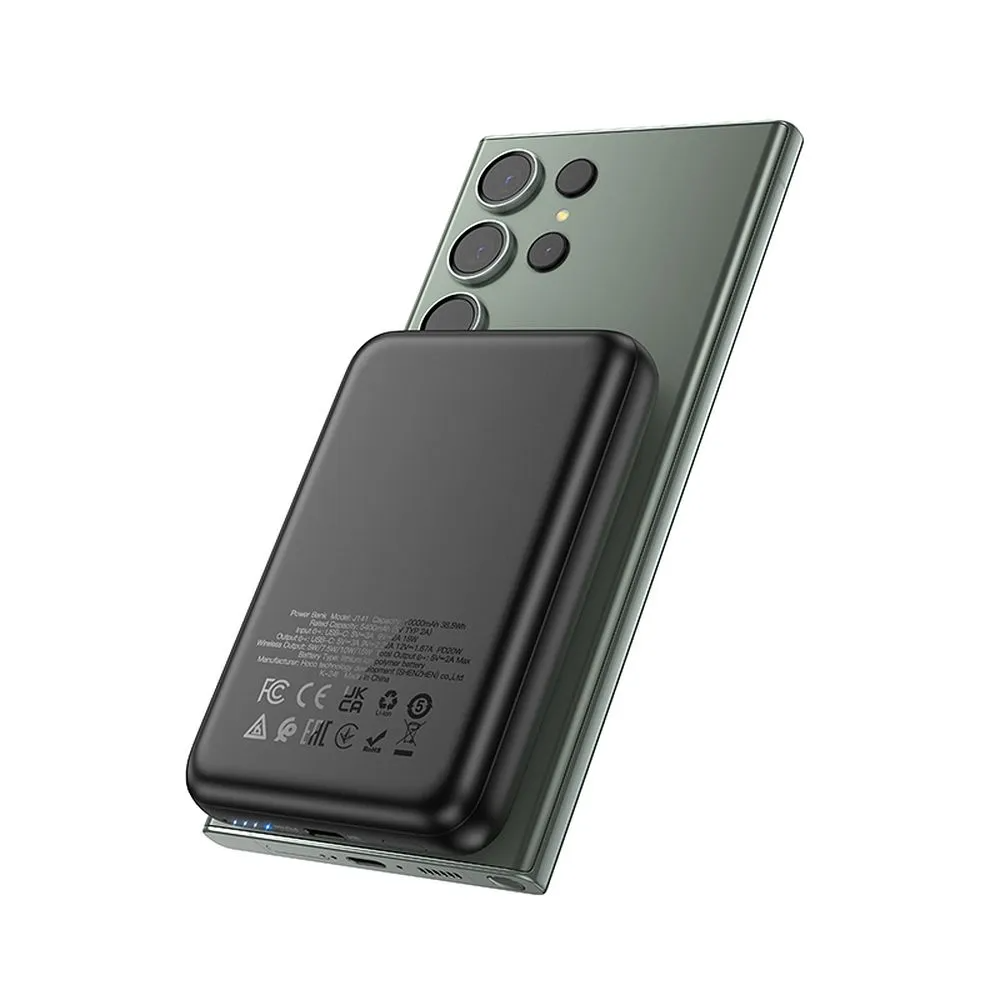 Bezdrátová externí baterie HOCO J141, 10000mAh, 20W, PD + FQI, 1 x QI - 1 x USB-C, Černá