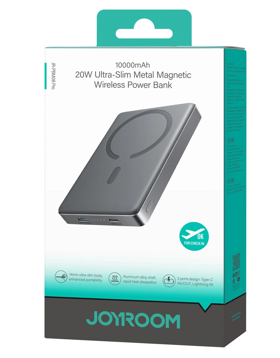 Bezdrátová externí baterie Joyroom JR-PBM08 Pro, 10000mAh, 22,5W, PD + FQI, 1 x QI - 2 x USB-C, šedá
