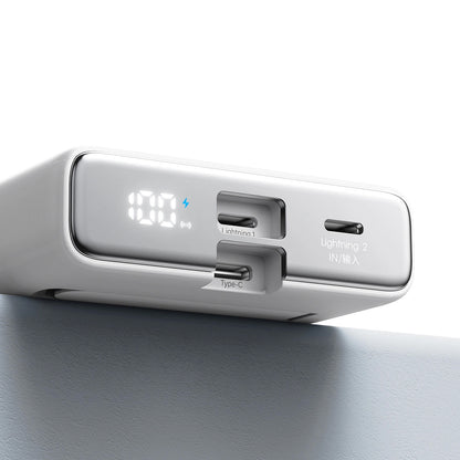 Bezdrátová externí baterie Joyroom JR-PBM01, 10000mAh, 20W, QC + PD + FQI, 1 x Lightning - 1 x QI - 1 x USB-C, Bílá