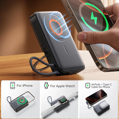 Bezdrátová externí baterie Joyroom JR-PBM02, 10000mAh, 22.5W, PD + FQI, 1 x QI - 2 x USB-C, černá