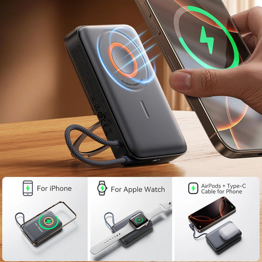 Bezdrátová externí baterie Joyroom JR-PBM02, 10000mAh, 22.5W, PD + FQI, 1 x QI - 2 x USB-C, černá