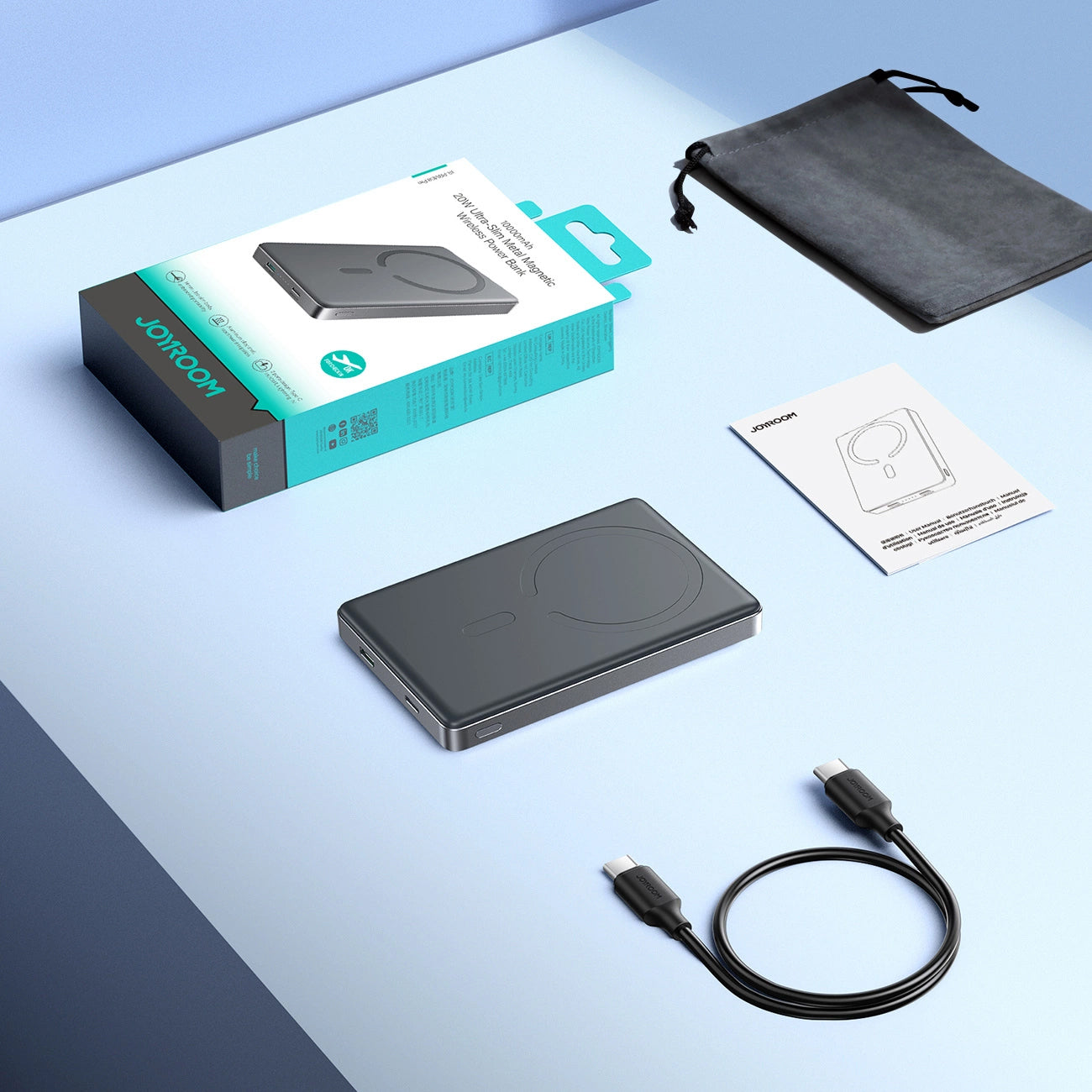 Externí bezdrátová baterie Joyroom JR-PBM08 Pro, 10000mAh, 20W, PD + FQI, 1 x QI - 1 x USB-C, šedá