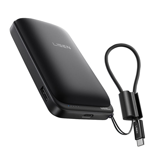 Bezdrátová externí baterie Lisen P604, 10000mAh, 65W, QC + PD + FQI, 1 x QI - 1 x USB-A - 1 x USB-C, černá