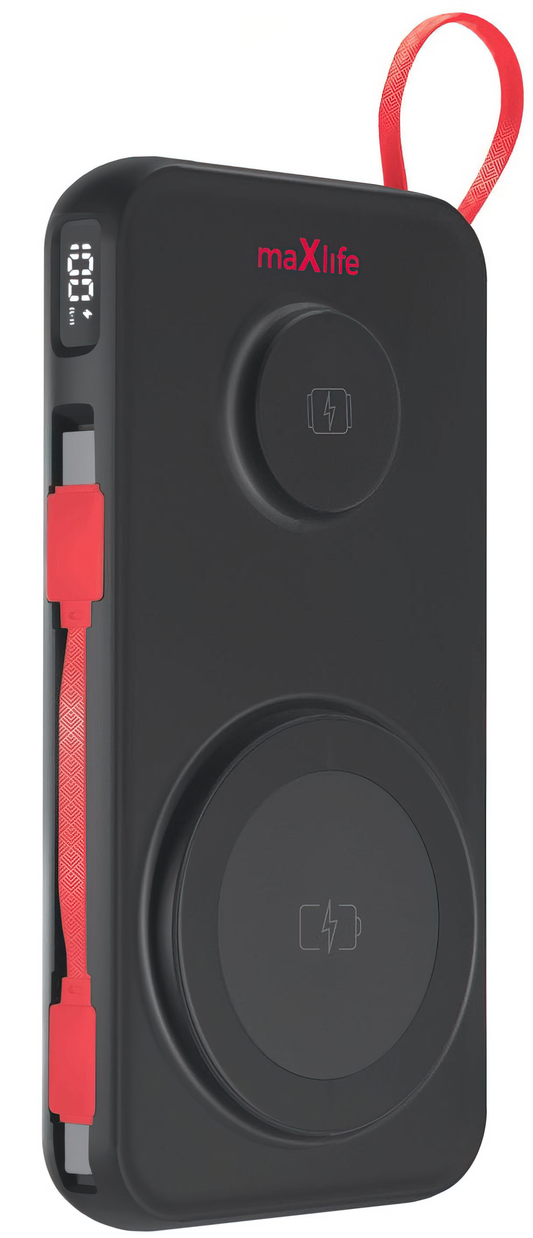 Externí bezdrátová baterie MaXlife MXPB-08, 10000mAh, 22.5W, QC + PD + FQI + QI, 1 x USB-A - 1 x USB-C - 2 x QI, Černá