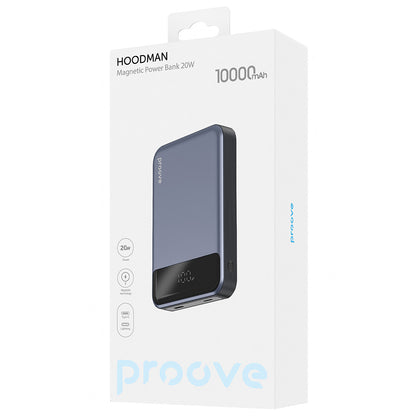 Bezdrátová externí baterie Proove Hoodman, 10000mAh, 20W, PD + FQI, 1 x QI - 1 x USB-C, šedá PBH120010003