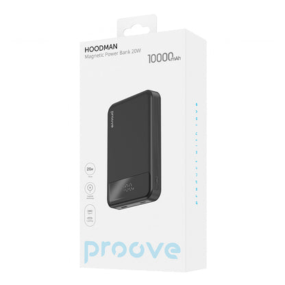 Bezdrátová externí baterie Proove Hoodman, 10000mAh, 20W, PD + FQI, 1 x QI - 1 x USB-C, Černá PBH120010001