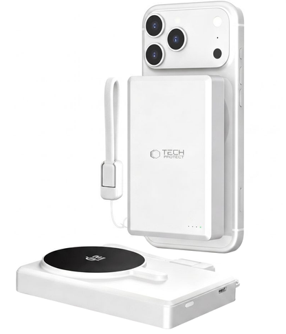 Bezdrátová externí baterie Tech-Protect PB40 LifeMag, 10000mAh, 25W, PD + FQI, 1 x QI - 1 x USB-C, stříbrná