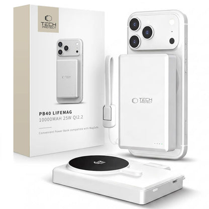 Bezdrátová externí baterie Tech-Protect PB40 LifeMag, 10000mAh, 25W, PD + FQI, 1 x QI - 1 x USB-C, stříbrná