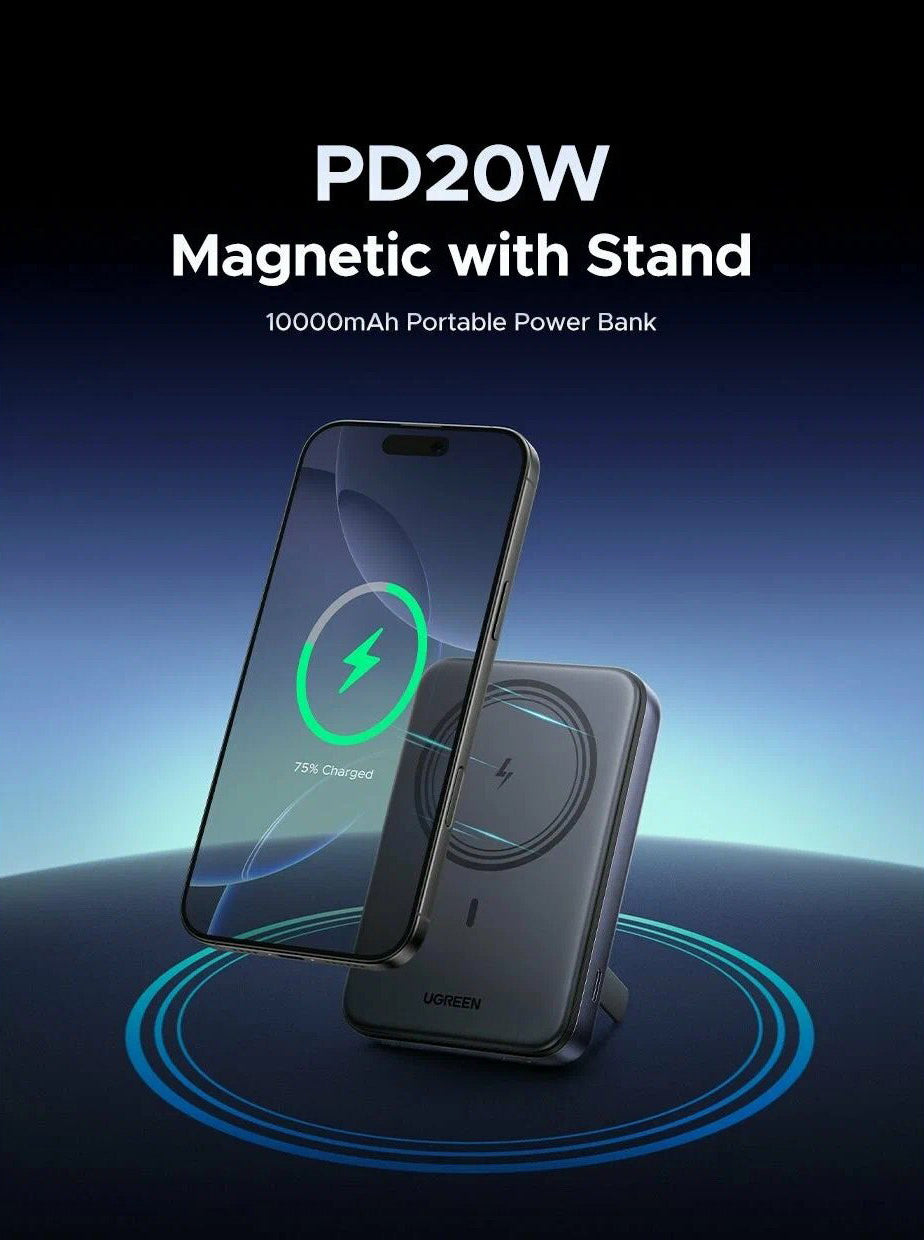 Externí bezdrátová baterie UGREEN PB562, 10000mAh, 20W, PD + FQI, 1 x QI - 1 x USB-C, Černá