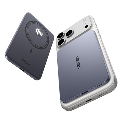 Bezdrátová externí baterie UGREEN PB580 (75984B), 5000mAh, 15W, PD + FQI, 1 x QI - 1 x USB-C, Šedá