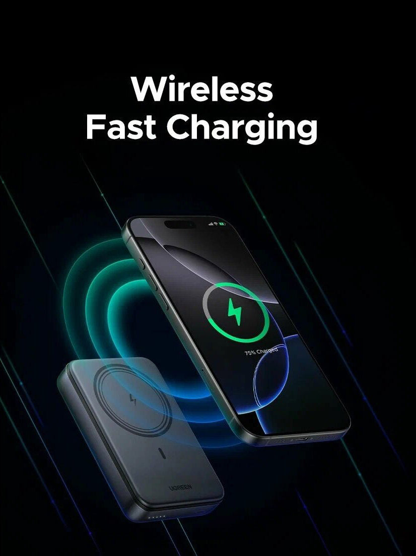 Externí bezdrátová baterie UGREEN PB562, 10000mAh, 20W, PD + FQI, 1 x QI - 1 x USB-C, Černá