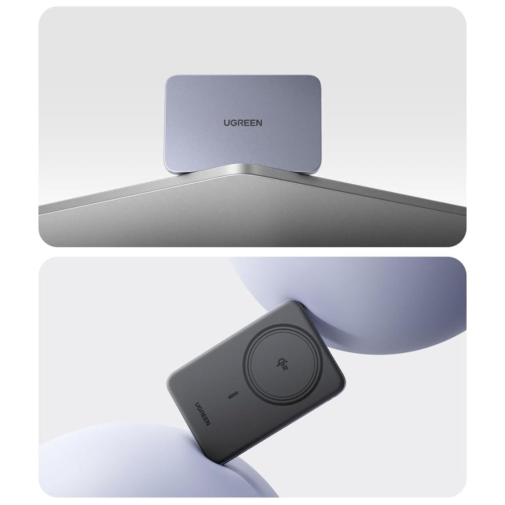 Bezdrátová externí baterie UGREEN PB580 (75984B), 5000mAh, 15W, PD + FQI, 1 x QI - 1 x USB-C, Šedá