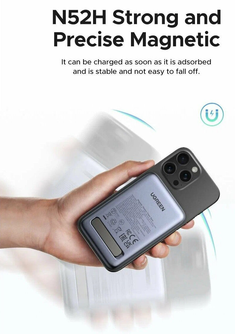 Externí bezdrátová baterie UGREEN PB562, 10000mAh, 20W, PD + FQI, 1 x QI - 1 x USB-C, Černá