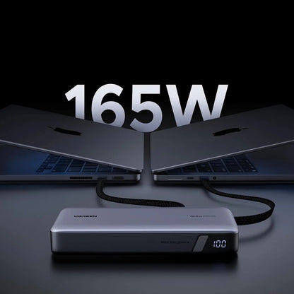 Externí baterie UGREEN PB726 (55995B), 25000mAh, 165W, QC + PD, 1 x USB-A - 3 x USB-C, šedá