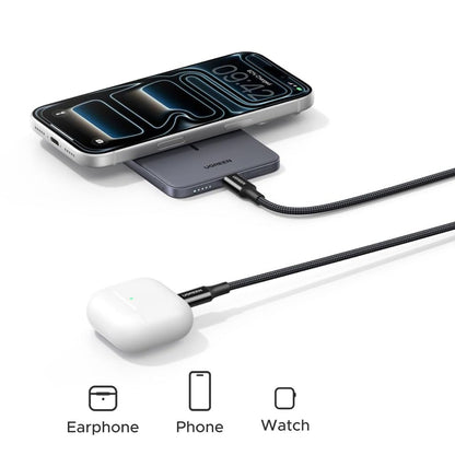Bezdrátová externí baterie UGREEN PB580 (75984B), 5000mAh, 15W, PD + FQI, 1 x QI - 1 x USB-C, Šedá