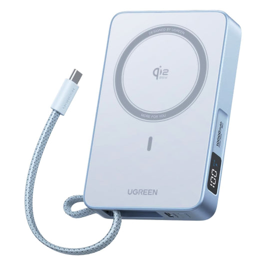 Bezdrátová externí baterie UGREEN MagFlow PB773 (65958B), 10000mAh, 25W, PD + FQI, 1 x QI - 2 x USB-C, modrá