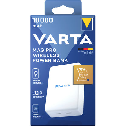 Externí bezdrátová baterie Varta Mag Pro, 10000mAh, 20W, 1 x QI - 2 x USB-C, Bílá