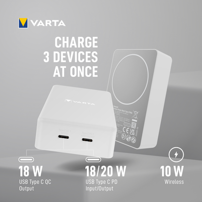 Externí bezdrátová baterie Varta Mag Pro, 10000mAh, 20W, 1 x QI - 2 x USB-C, Bílá