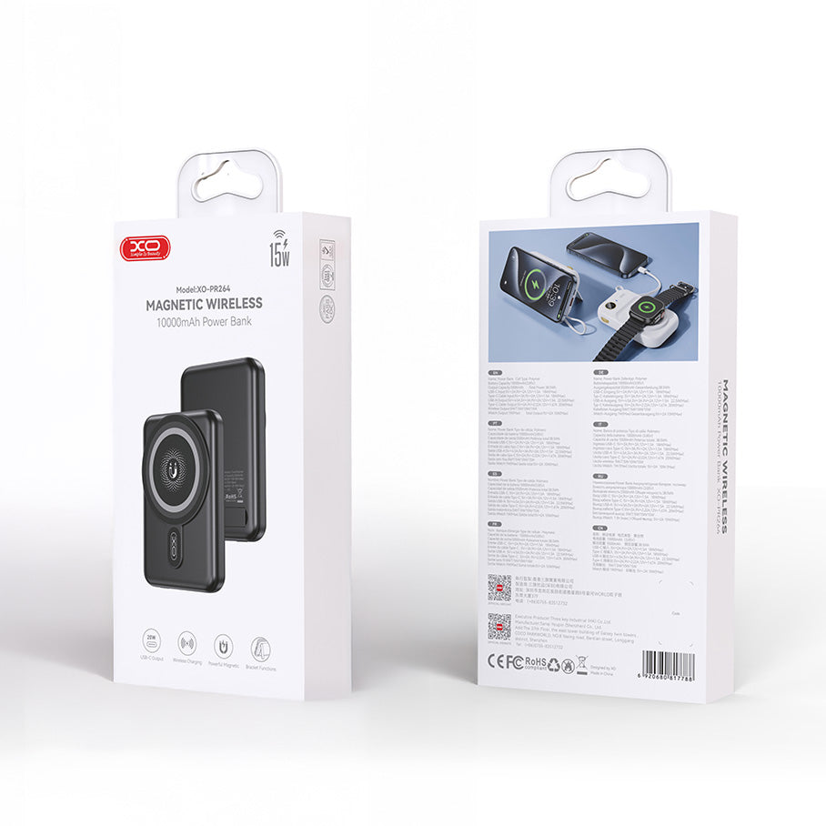 Bezdrátová externí baterie XO Design PR264, 10000mAh, 20W, PD + FQI, 1 x USB-C, Černá