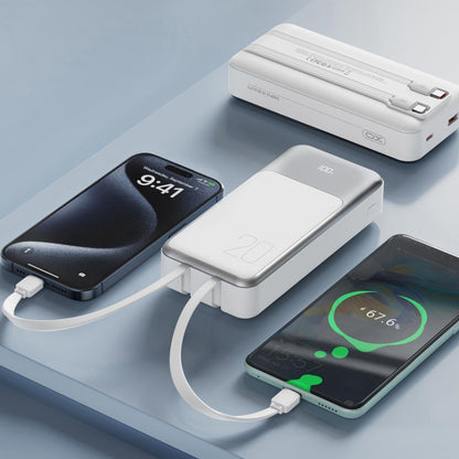 Externí baterie XO Design PR249, 20000mAh, 22.5W, QC + PD, 1 x Lightning - 1 x USB-A - 2 x USB-C, Bílá