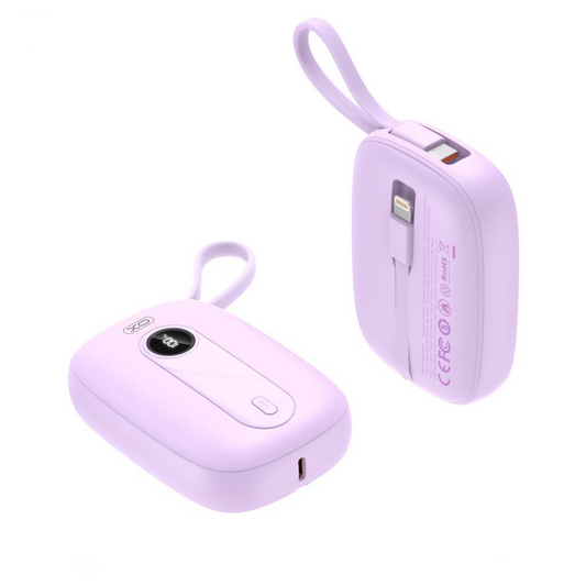 Externí baterie XO Design PR246, 10000mAh, 22.5W, PD, 1 x Lightning - 2 x USB-C, Fialová