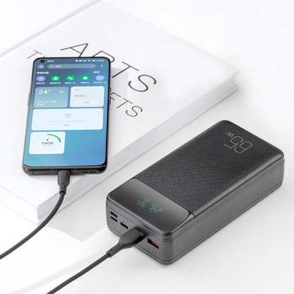 Externí baterie XO Design PR201, 30000mAh, 65W, QC + PD, 1 x USB-C - 2 x USB-A, Černá