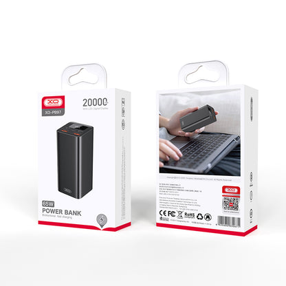 Externí baterie XO Design PB97, 20000mAh, 65W, QC + PD, 2 x USB-A - 2 x USB-C, Černá