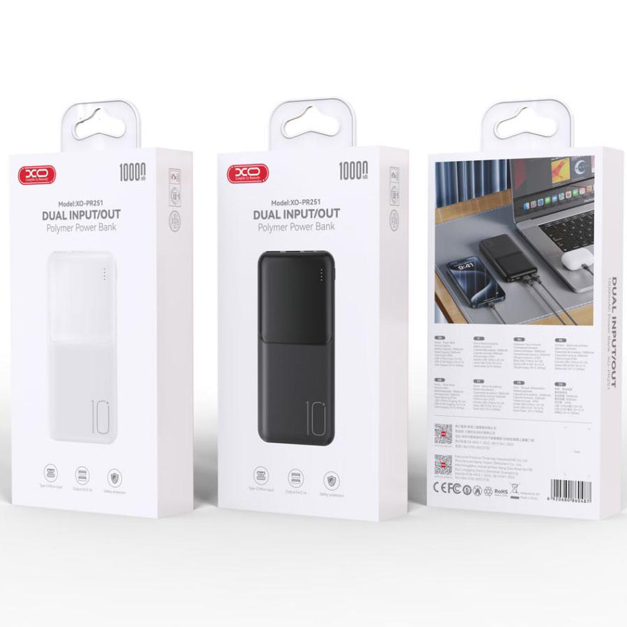 Externí baterie XO Design PR252, 20000mAh, 10W, 2 x USB-A, Černá